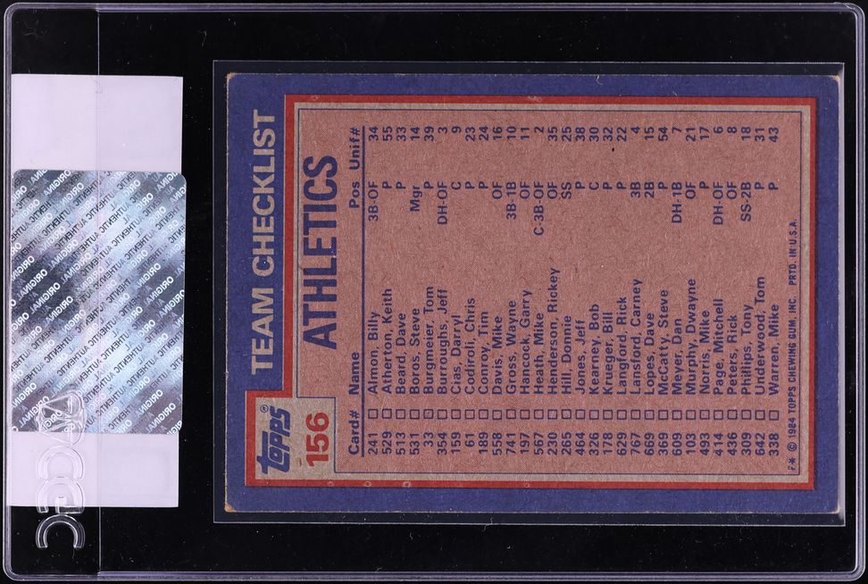 1984 Topps Athletics Leaders Rickey Henderson Tim Conroy #156 CGC AUTH