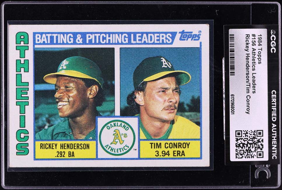 1984 Topps Athletics Leaders Rickey Henderson Tim Conroy #156 CGC AUTH