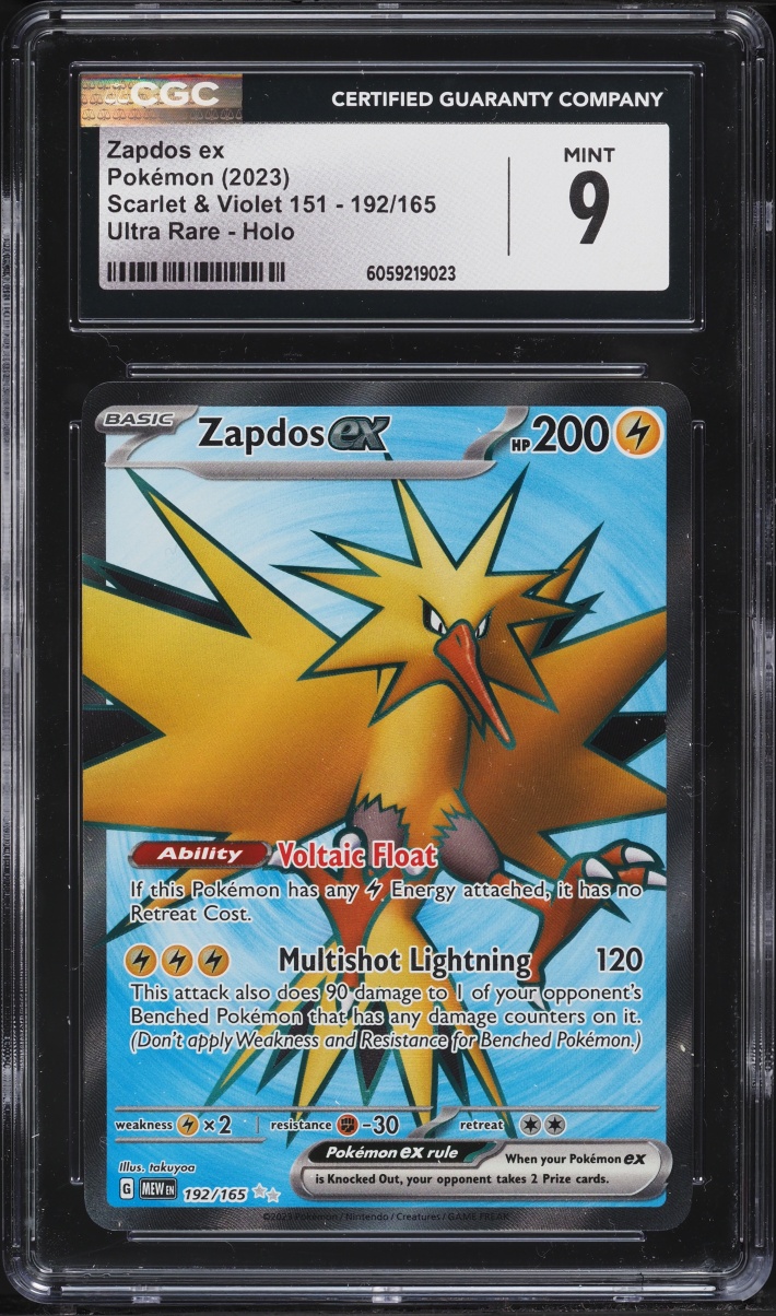 2023 Pokemon Scarlet & Violet 151 Full Art Zapdos ex #192 CGC 9 MINT