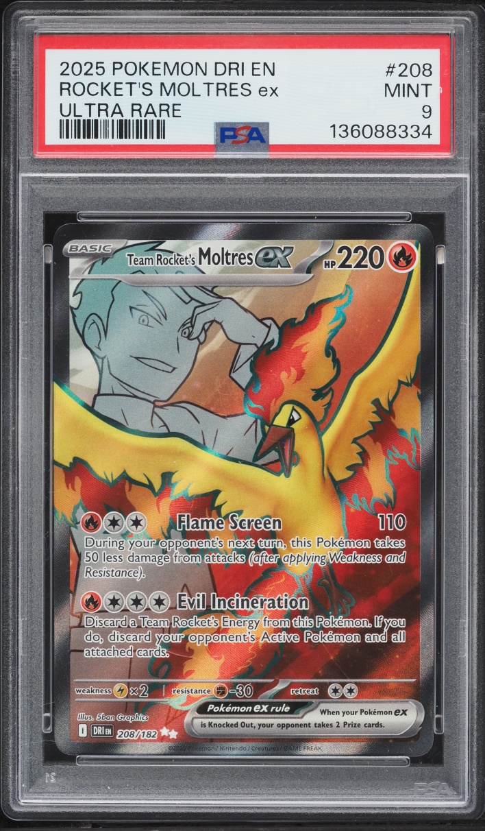 2025 Pokemon Scarlet & Violet Destined Rivals Full Art Team Rocket's Moltres Ex #208 PSA 9 MINT