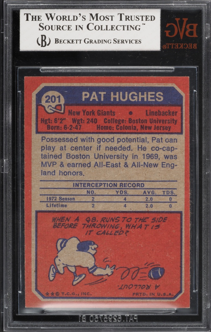 1973 Topps Football Pat Hughes #201 BVG 6.5 EXMT+