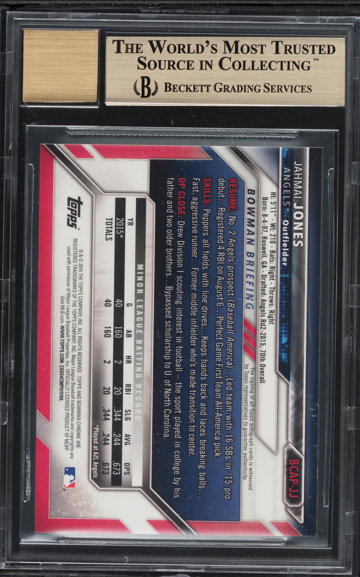 2016 Bowman Chrome Jahmai Jones PROSPECT AUTO #BCAP-JJ BGS 9.5 GEM MINT
