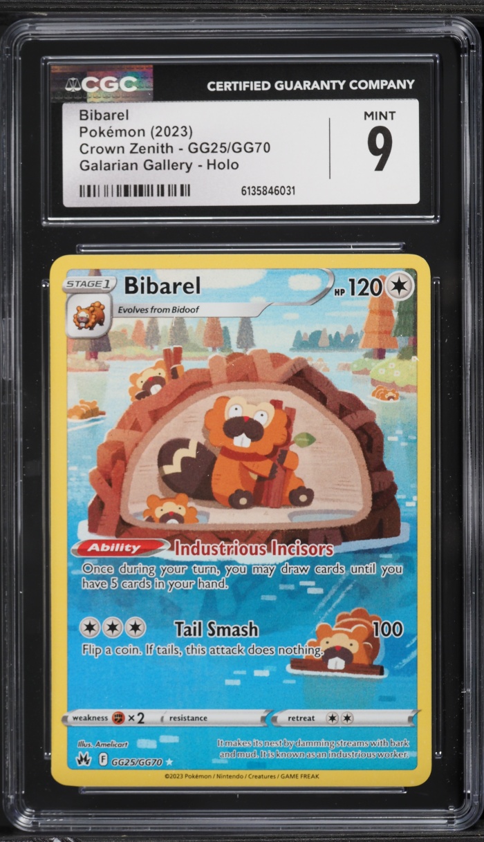 2023 Pokemon Sword & Shield Crown Zenith Galarian Gallery Alt Art Bibarel #GG25 CGC 9 MINT