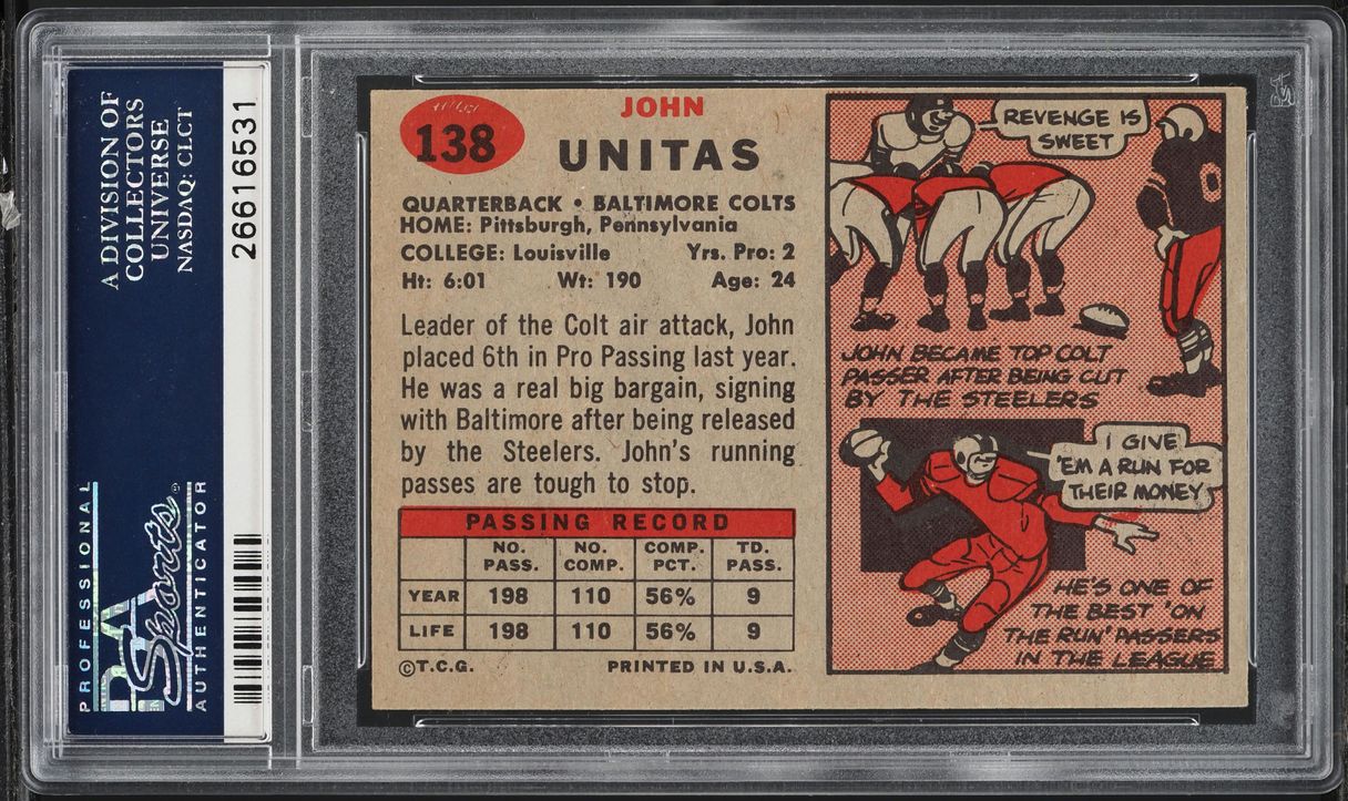 1957 Topps Football Johnny Unitas ROOKIE #138 PSA 6 EXMT