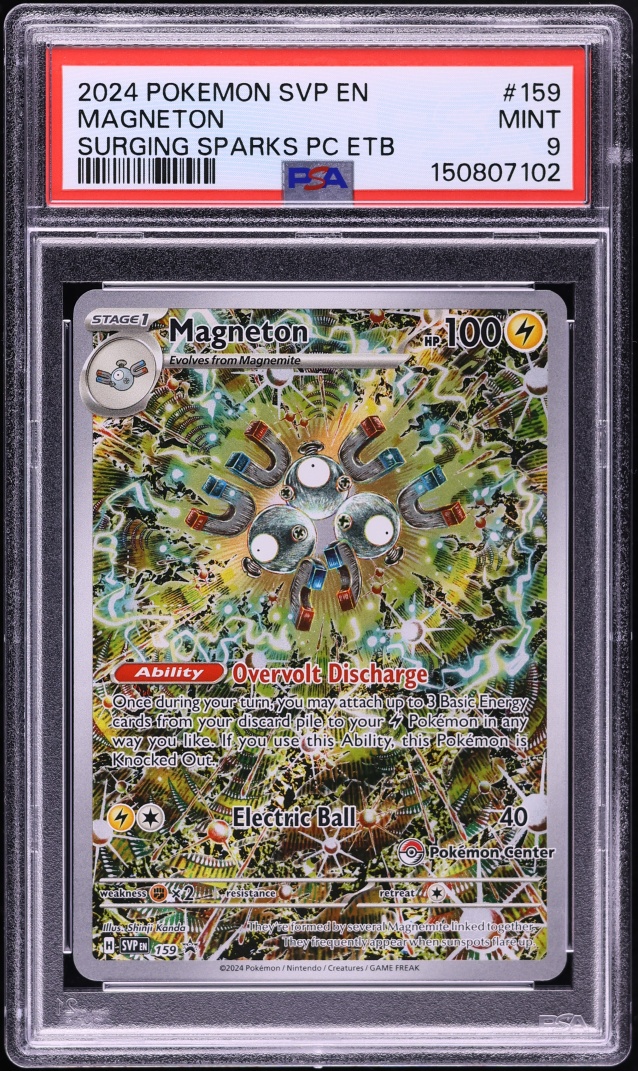 2024 Pokemon SV Promo Surging Sparks Center ETB Full Art Magneton #159 PSA 9 MINT