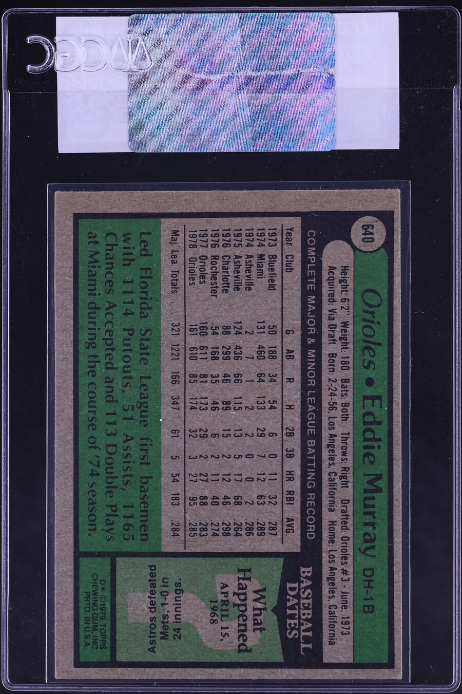 1979 Topps Eddie Murray #640 CGC AUTH
