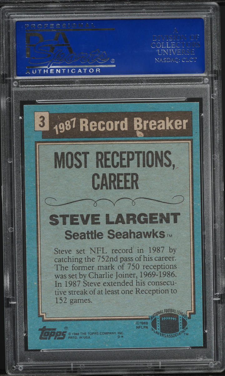 1988 Topps Football Steve Largent #3 PSA 9 MINT