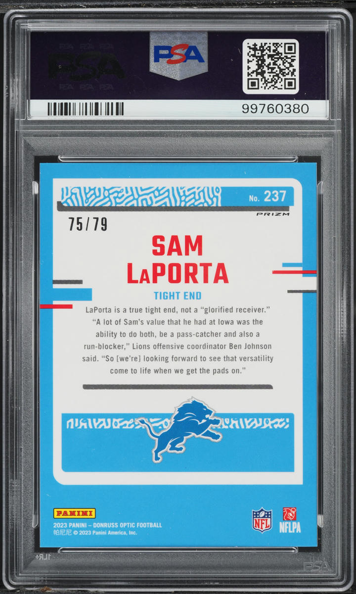 2023 Donruss Optic Pink Velocity Sam LaPorta ROOKIE /79 #237 PSA 10 GEM MINT