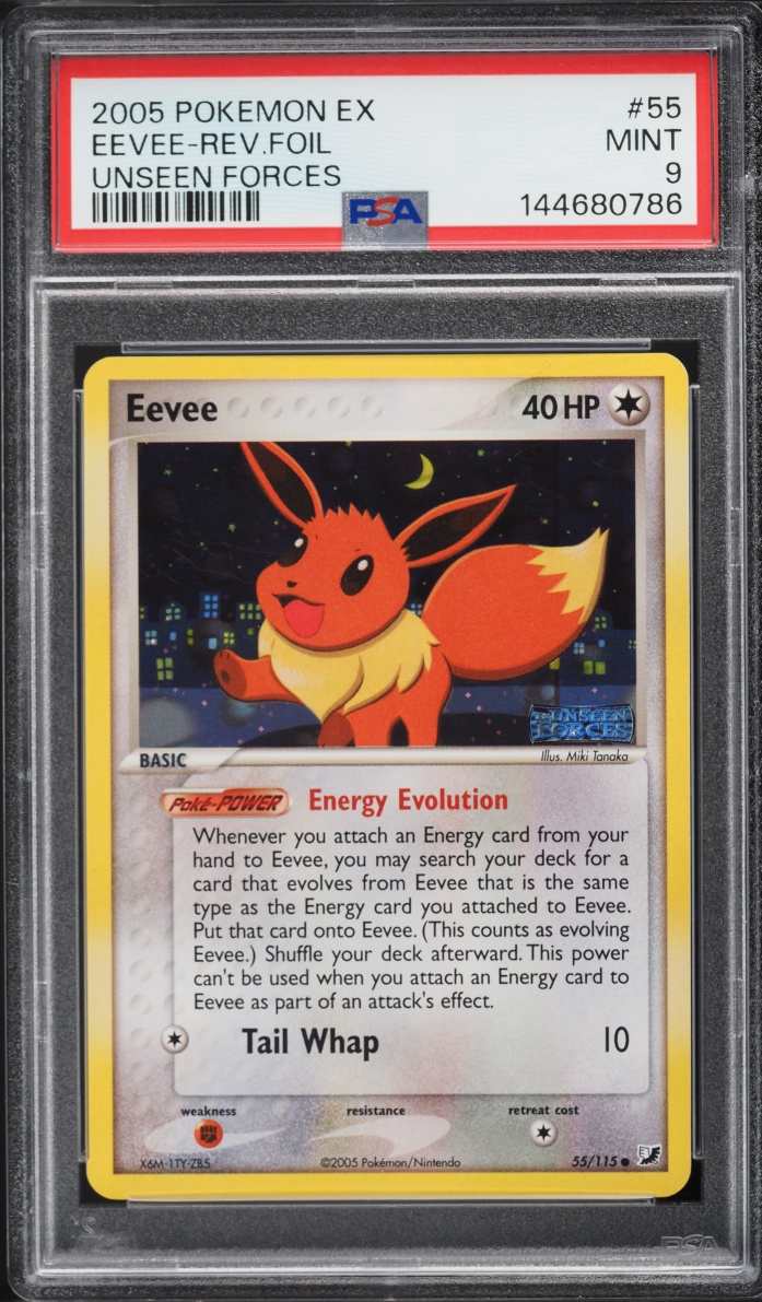2005 Pokemon EX Unseen Forces Reverse Holo Eevee #55 PSA 9 MINT