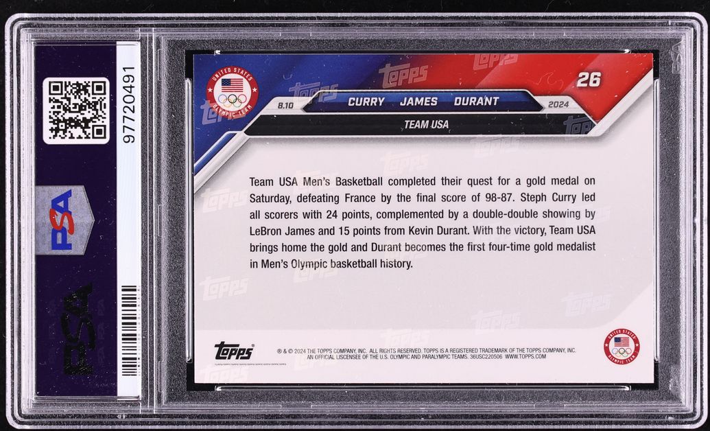 2024 Topps Now Olympics Blue Variant Stephen Curry LeBron James Kevin Durant #26 PSA 10 GEM