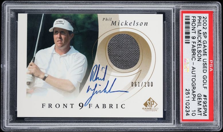 2002 SP Game Used Front 9 Fabric Phil Mickelson PATCH AUTO /100 #F9S-PM PSA 10 GEM MINT