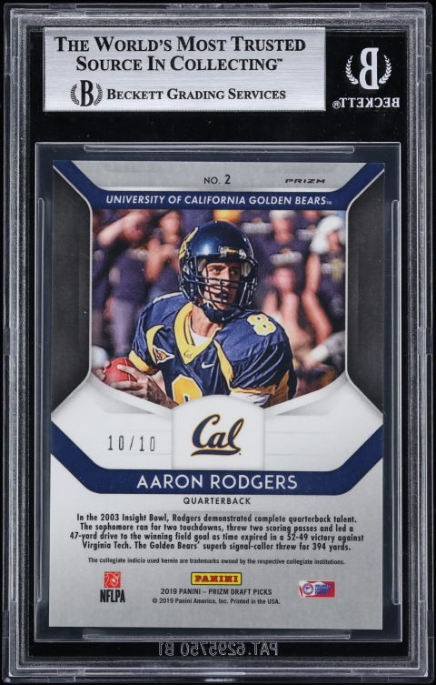 2019 Panini Prizm Draft Picks Gold Aaron Rodgers 10/10 #2 BGS 9 MINT - Photo 2