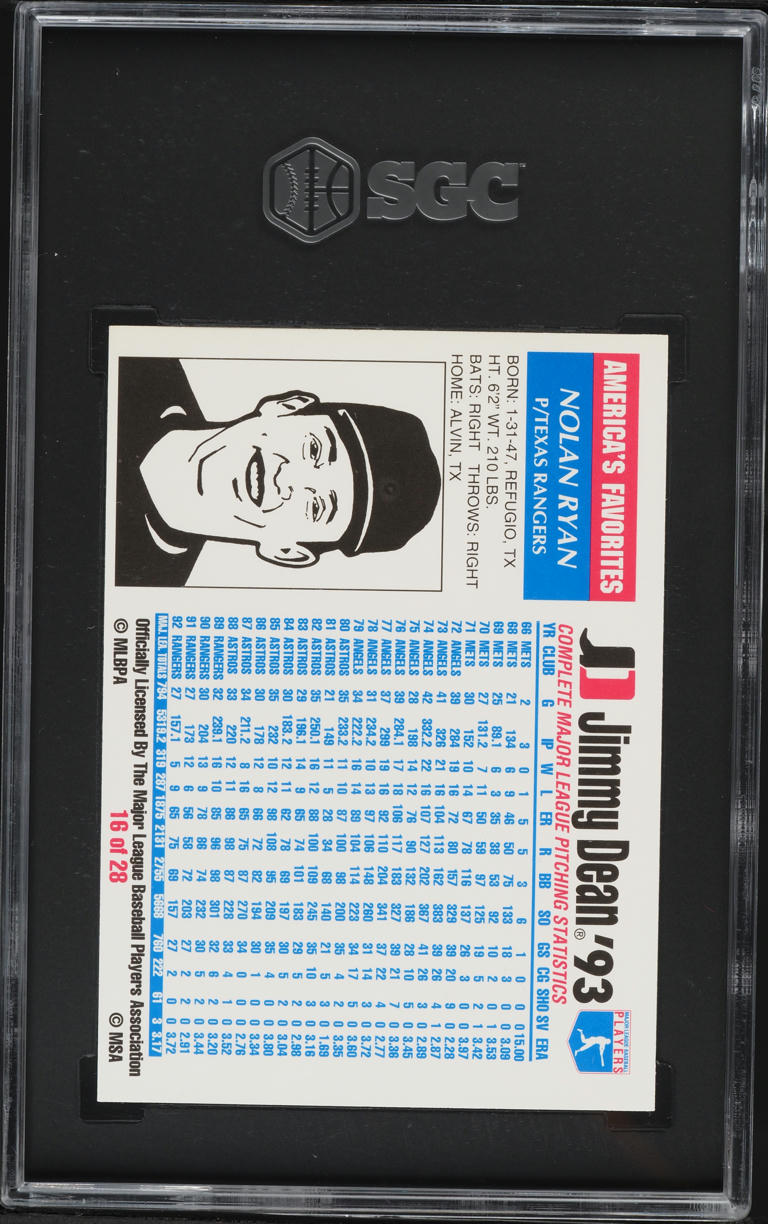 1993 Jimmy Dean Nolan Ryan #16 SGC 9.5 MINT+