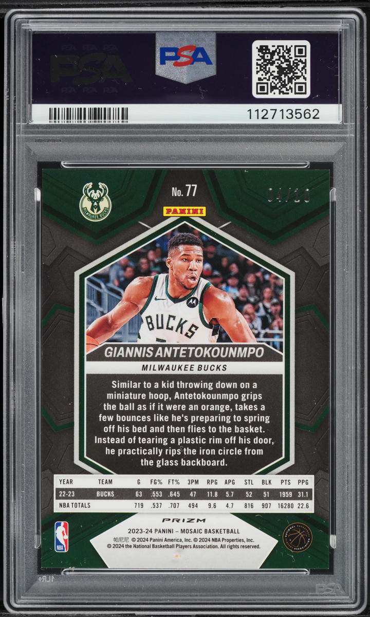 2023 Panini Mosaic Pink Fluorescent Giannis Antetokounmpo /10 #77 PSA 10 GEM
