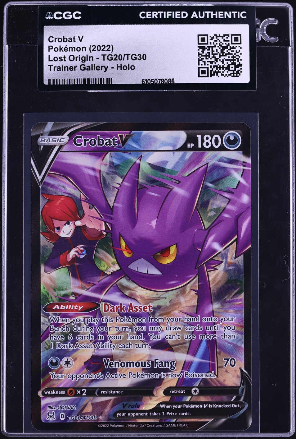 2022 Pokemon Sword & Shield Lost Origin Trainers Gallery CHR Crobat V #TG20 CGC AUTH