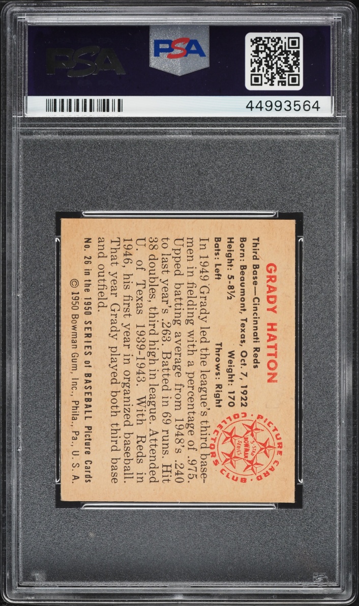 1950 Bowman Grady Hatton #26 PSA 7 NRMT