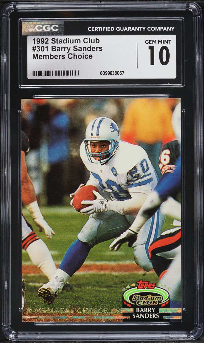 1992 Stadium Club Members Choice Barry Sanders #301 CGC 10 GEM MINT