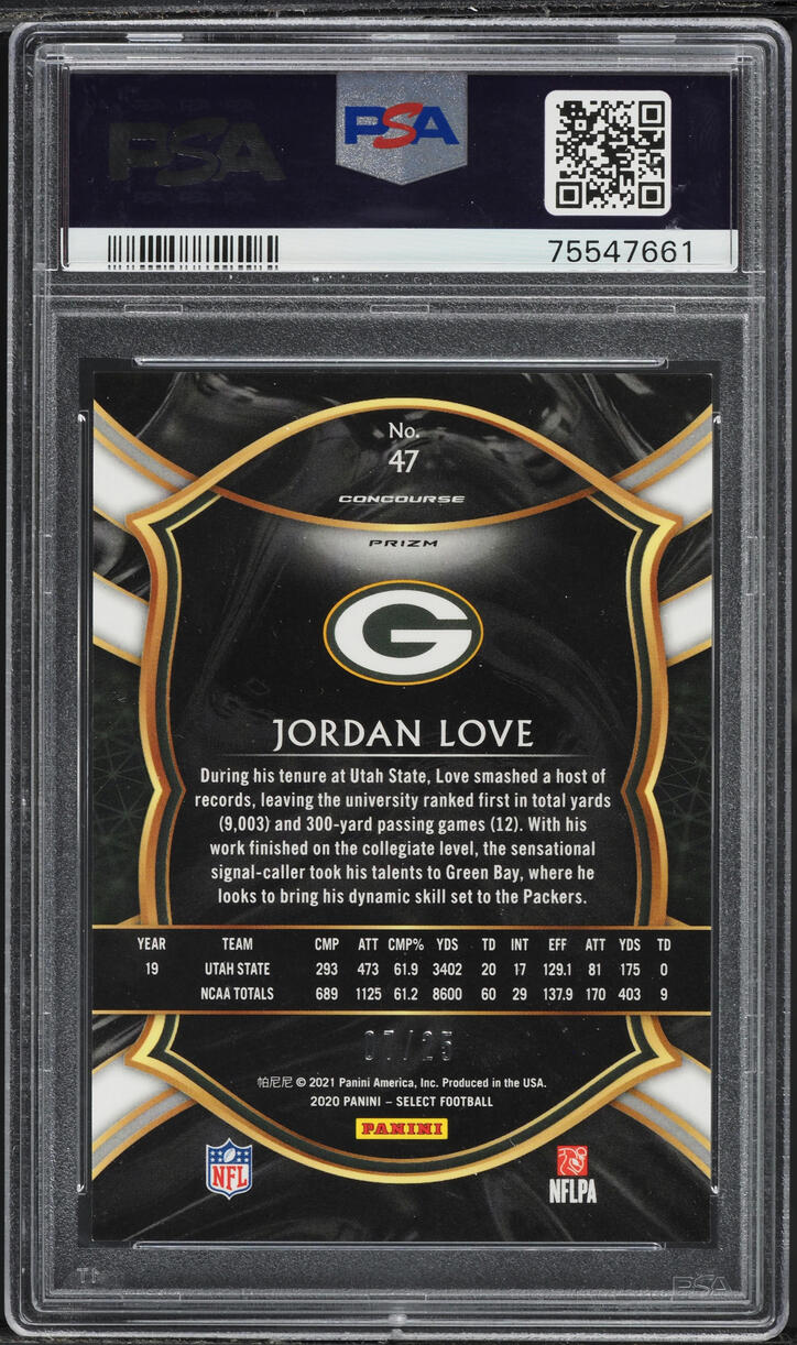 2020 Select Concourse Blue Disco Prizm Jordan Love ROOKIE /25 #47 PSA 9 MINT