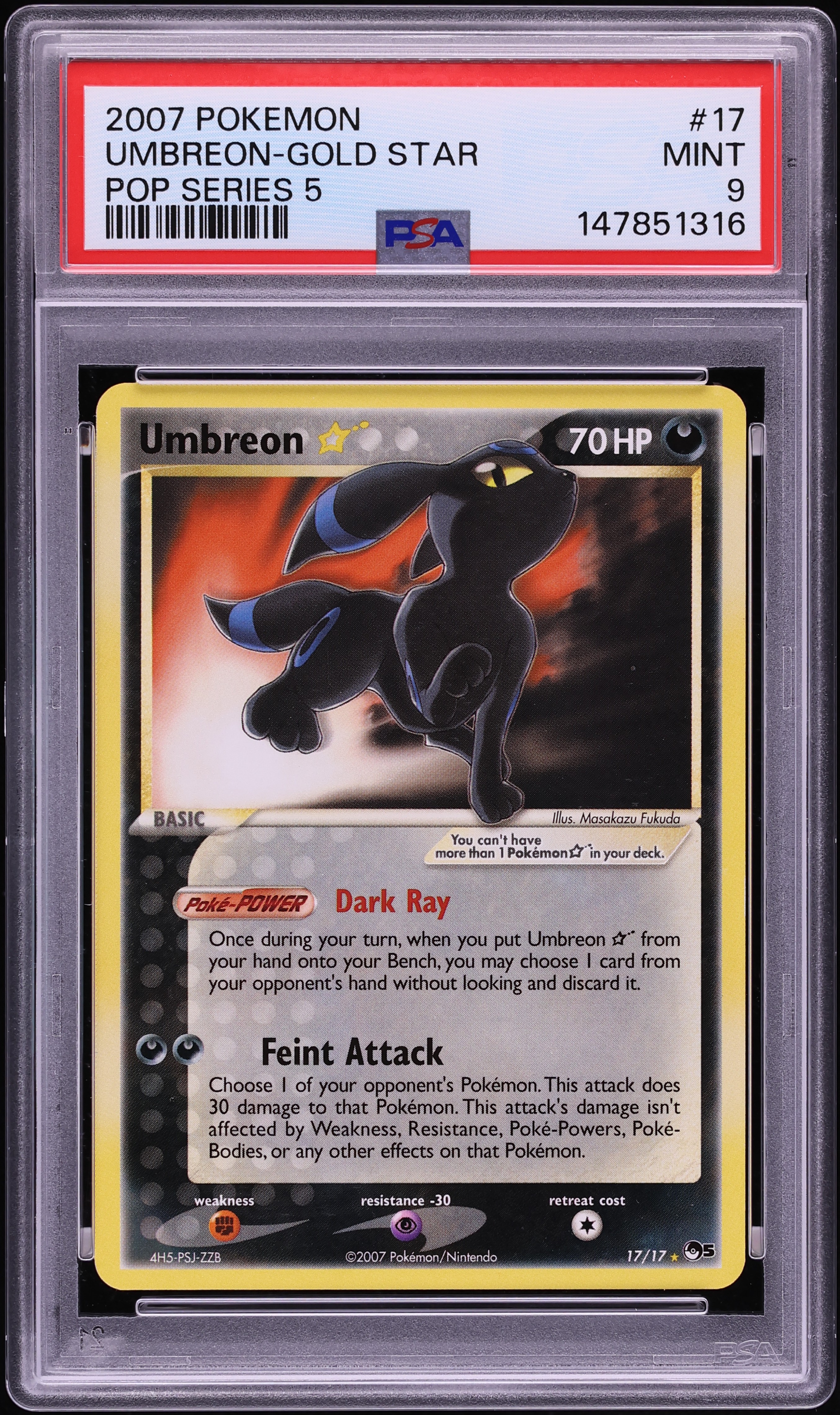 2007 Pokemon POP Series 5 Umbreon Gold Star #17 PSA 9 MINT