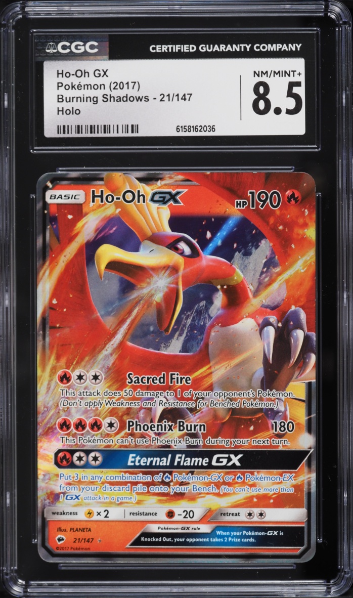 2017 Pokemon Sun & Moon Burning Shadows Holo Ho-Oh GX #21 CGC 8.5 NM-MT+