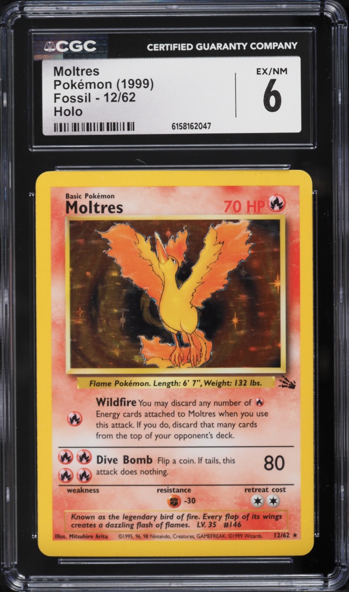 1999 Pokemon Fossil Holo Moltres #12 CGC 6 EXMT