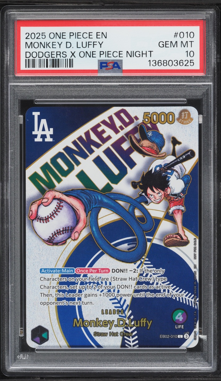 2025 One Piece Promo X Dodgers Leader Monkey D. Luffy #EB02-010 PSA 10 GEM MINT