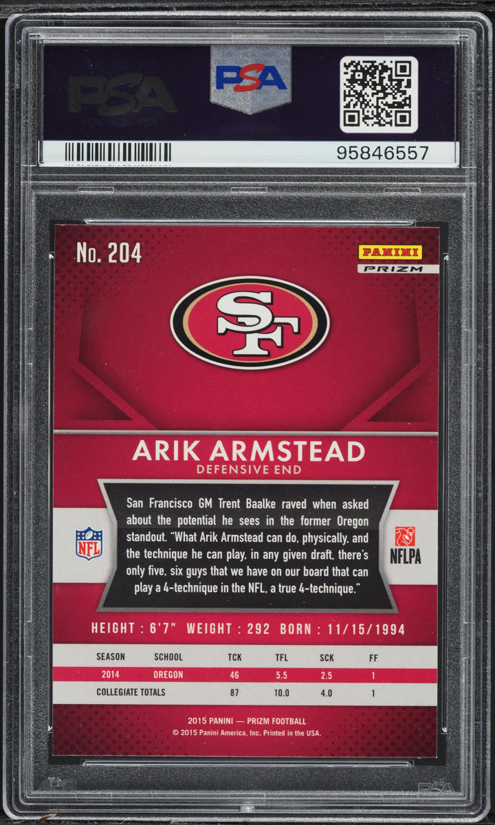 2015 Panini Prizm Red Arik Armstead ROOKIE #204 PSA 10 GEM MINT