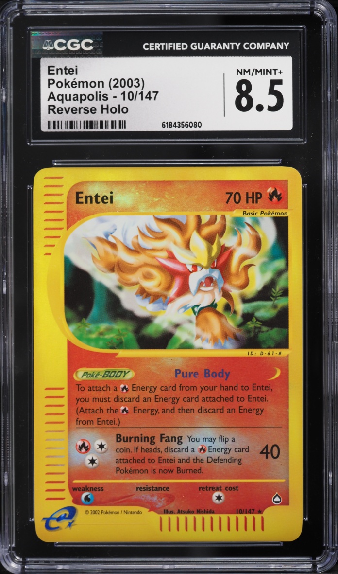 2003 Pokemon Aquapolis Reverse Holo Entei #10 CGC 8.5 NM-MT+