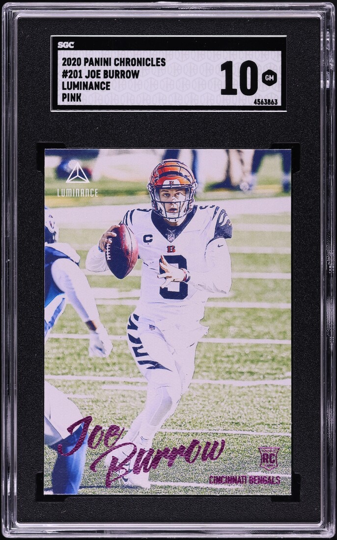 2020 Panini Chronicles Luminance Pink Joe Burrow ROOKIE #201 SGC 10 GEM MINT