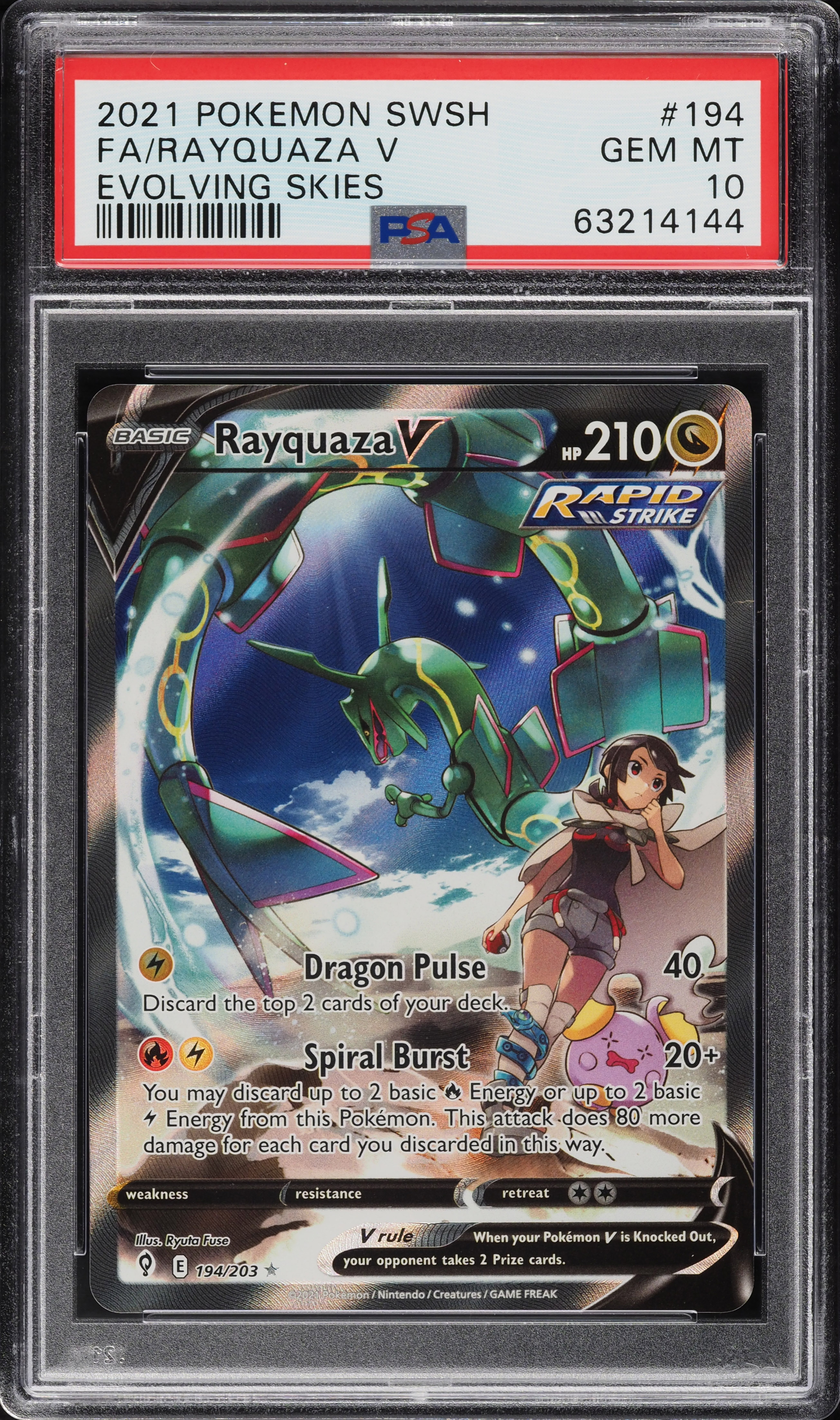 2021 Pokemon Sword & Shield Evolving Skies Full Art Rayquaza V #194 PSA 10 GEM MINT