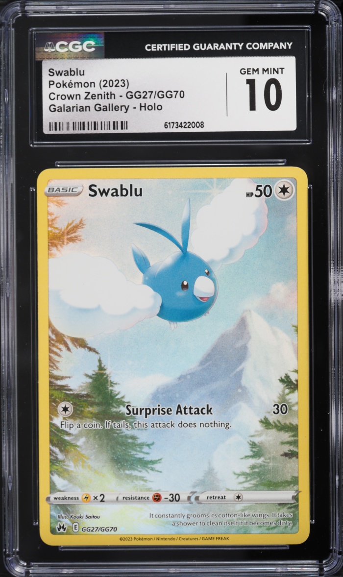 2023 Pokemon Sword & Shied Crown Zenith Galarian Gallery Full Art Swablu #GG27 CGC 10 GEM MINT