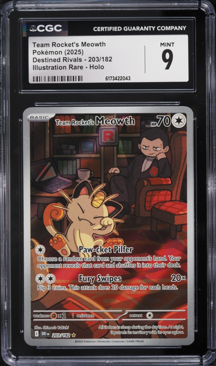 2025 Pokemon Scarlet & Violet Destined Rivals IR Team Rocket's Meowth #203 CGC 9 MINT