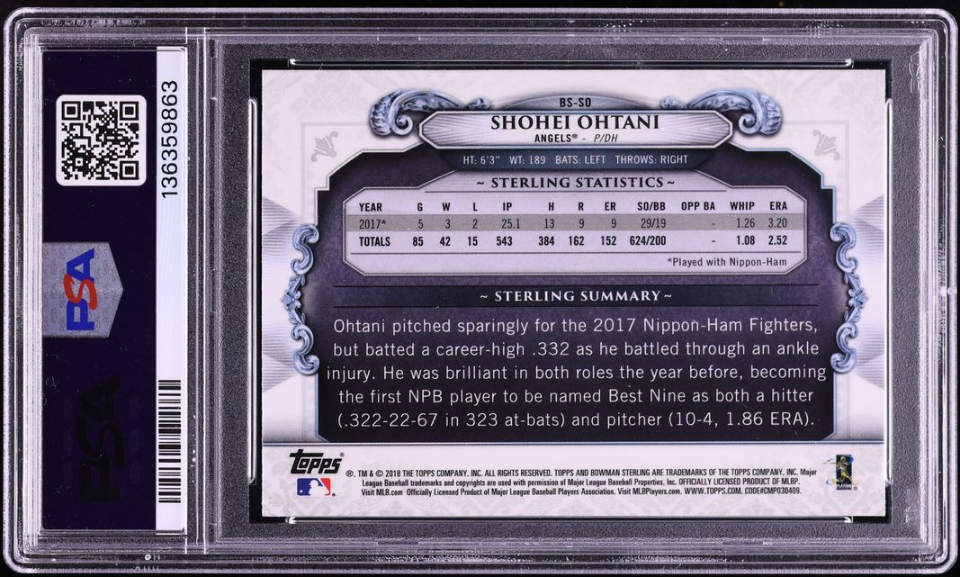 2018 Bowman Chrome Sterling Continuity Shohei Ohtani ROOKIE #BS-SO PSA 10 GEM MINT