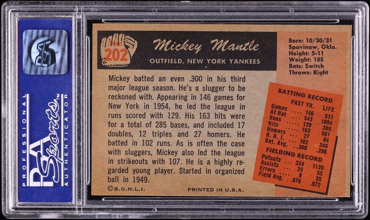 1955 Bowman Mickey Mantle #202 PSA 8 NM-MT
