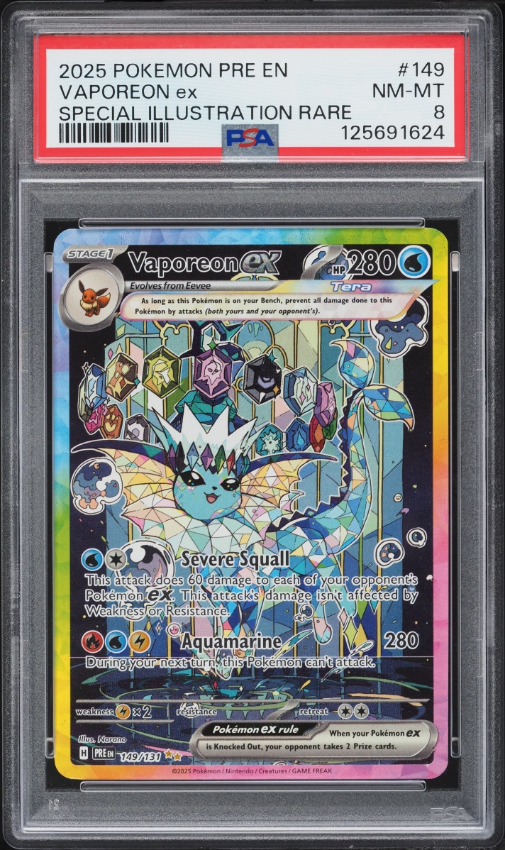 2025 Pokemon Scarlet & Violet Prismatic Evolutions SIR Vaporeon Ex #149 PSA 8 NM-MT