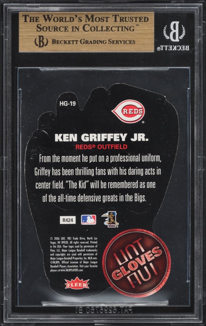 2006 Flair Showcase Hot Gloves Die-Cut Ken Griffey Jr. #HG-19 BGS 9.5 GEM MINT - Photo 2