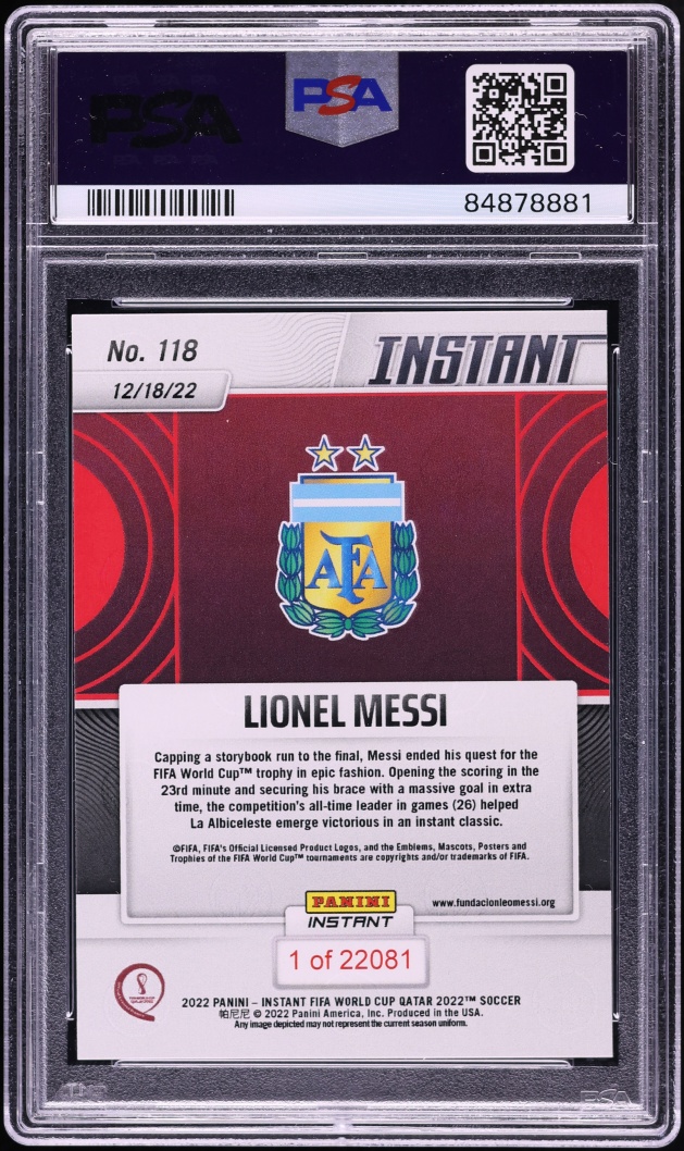 2022 Panini Instant FIFA World Cup Qatar Lionel Messi /22081 #118 PSA 9 MINT