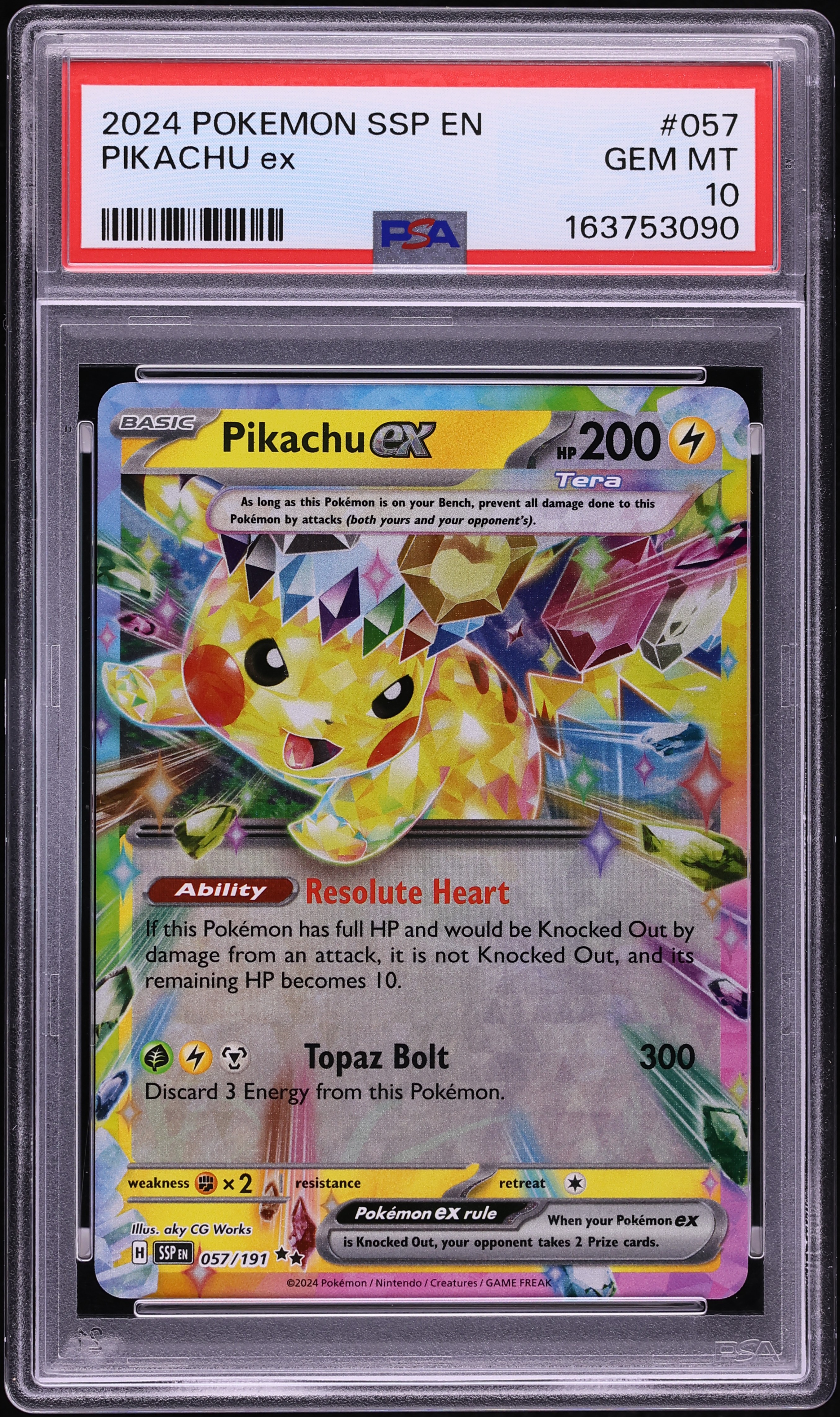 2024 Pokemon Scarlet & Violet Surging Sparks Holo Pikachu Ex #57 PSA 10 GEM MINT