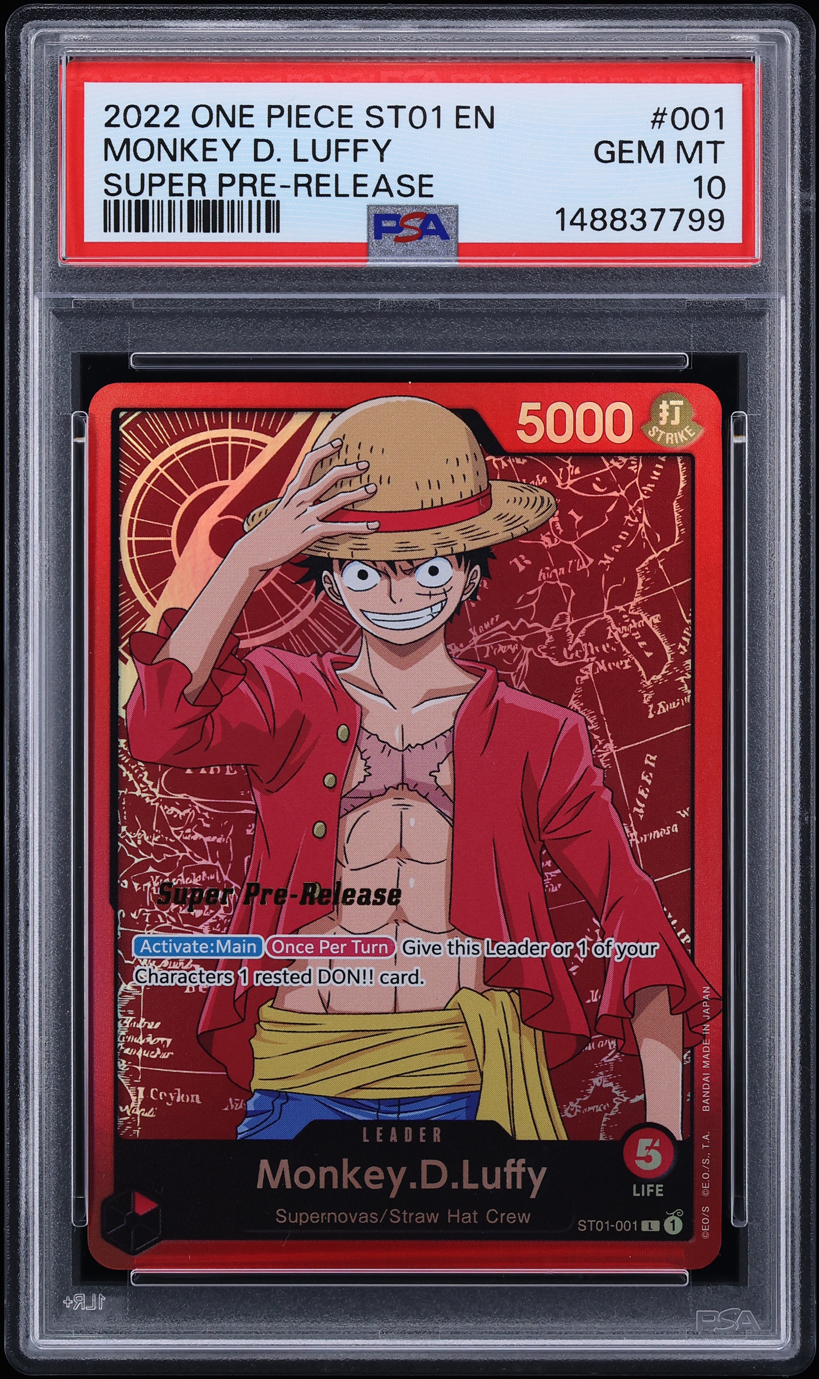2022 One Piece Super Pre-Release Monkey D. Luffy #ST01-001 PSA 10 GEM MINT