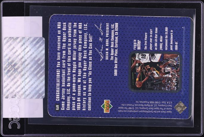1997 Upper Deck Game Jerseys Reggie Miller PATCH #GJ9 CGC AUTH - Photo 2