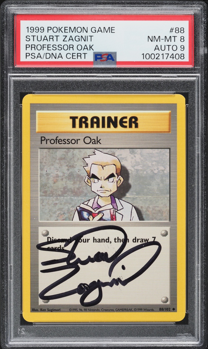 1999 Pokemon Game Professor Oak Professor Oak Stuart Zagnit AUTO DNA 9 #88 PSA 8 NM-MT