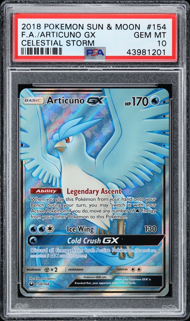 2018 Pokemon Sun & Moon Celestial Storm Full Art Articuno GX #154 PSA 10 GEM MINT