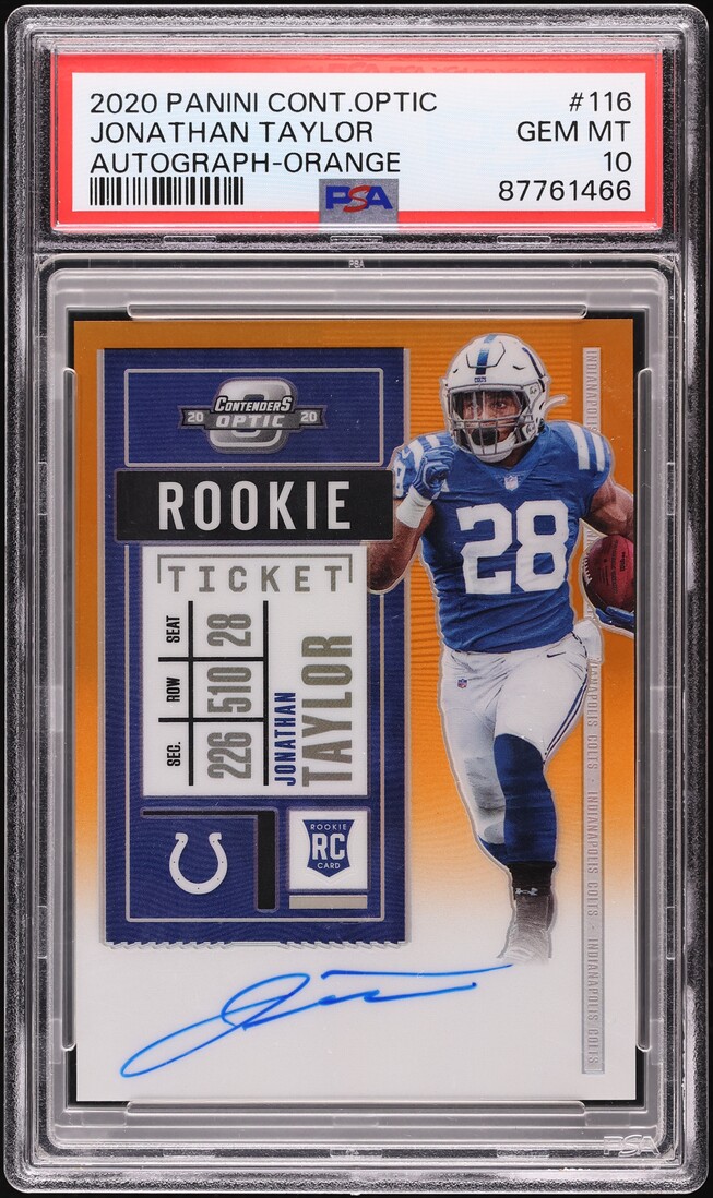 2020 Panini Contenders Optic Orange Jonathan Taylor ROOKIE AUTO /50 #116 PSA 10 GEM MINT