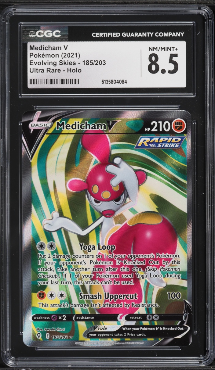 2021 Pokemon SWSH Evolving Skies Full Art Medicham V #185 CGC 8.5 NM-MT+