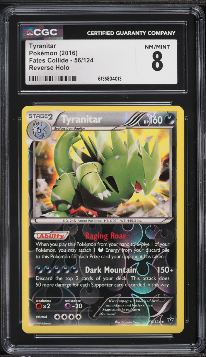2016 Pokemon XY Fates Collide Reverse Holo Tyranitar #56 CGC 8 NM-MT