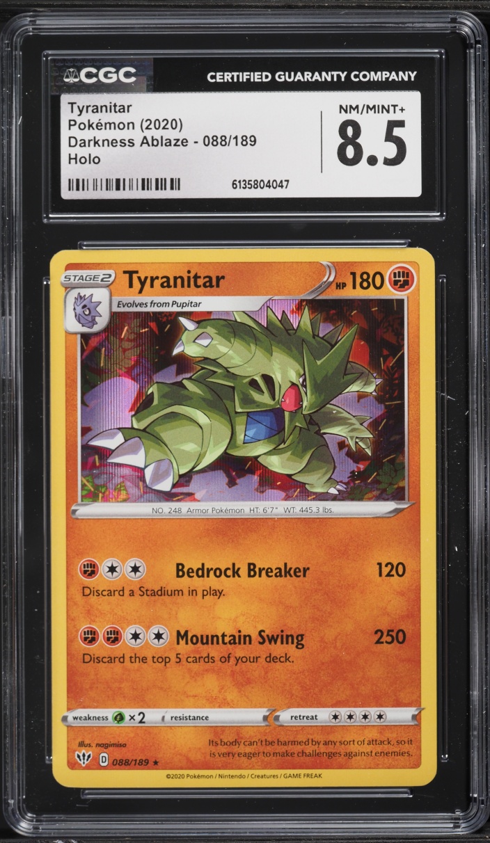 2020 Pokemon Sword & Shield Darkness Ablaze Holo Tyranitar #088 CGC 8.5 NM-MT+