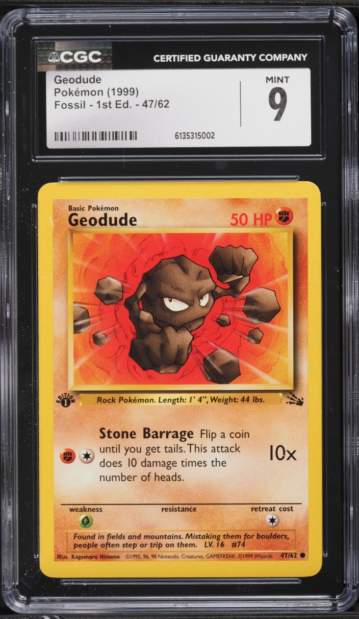 1999 Pokemon Fossil 1st Edition Geodude #47 CGC 9 MINT