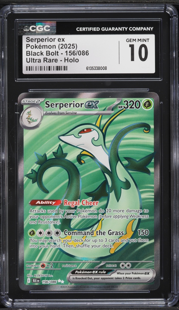 2025 Pokemon Scarlet & Violet Black Bolt Full Art Serperior Ex #156 CGC 10 GEM MINT