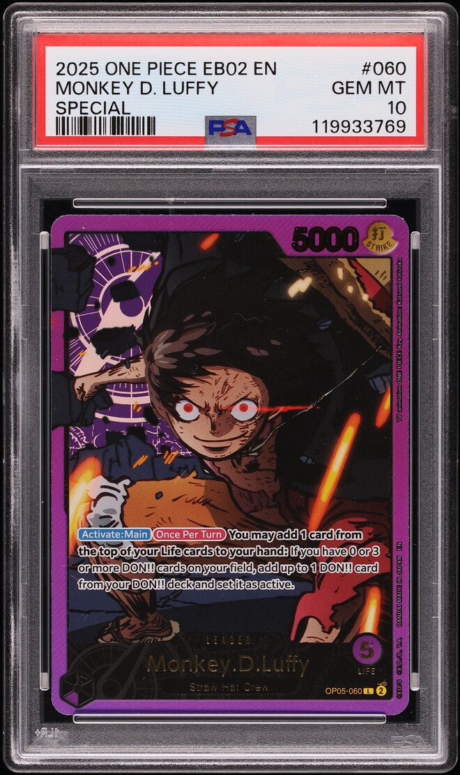 2025 One Piece Extra Booster Anime 25th Collection Special Leader Monkey D. Luffy #60 PSA 10