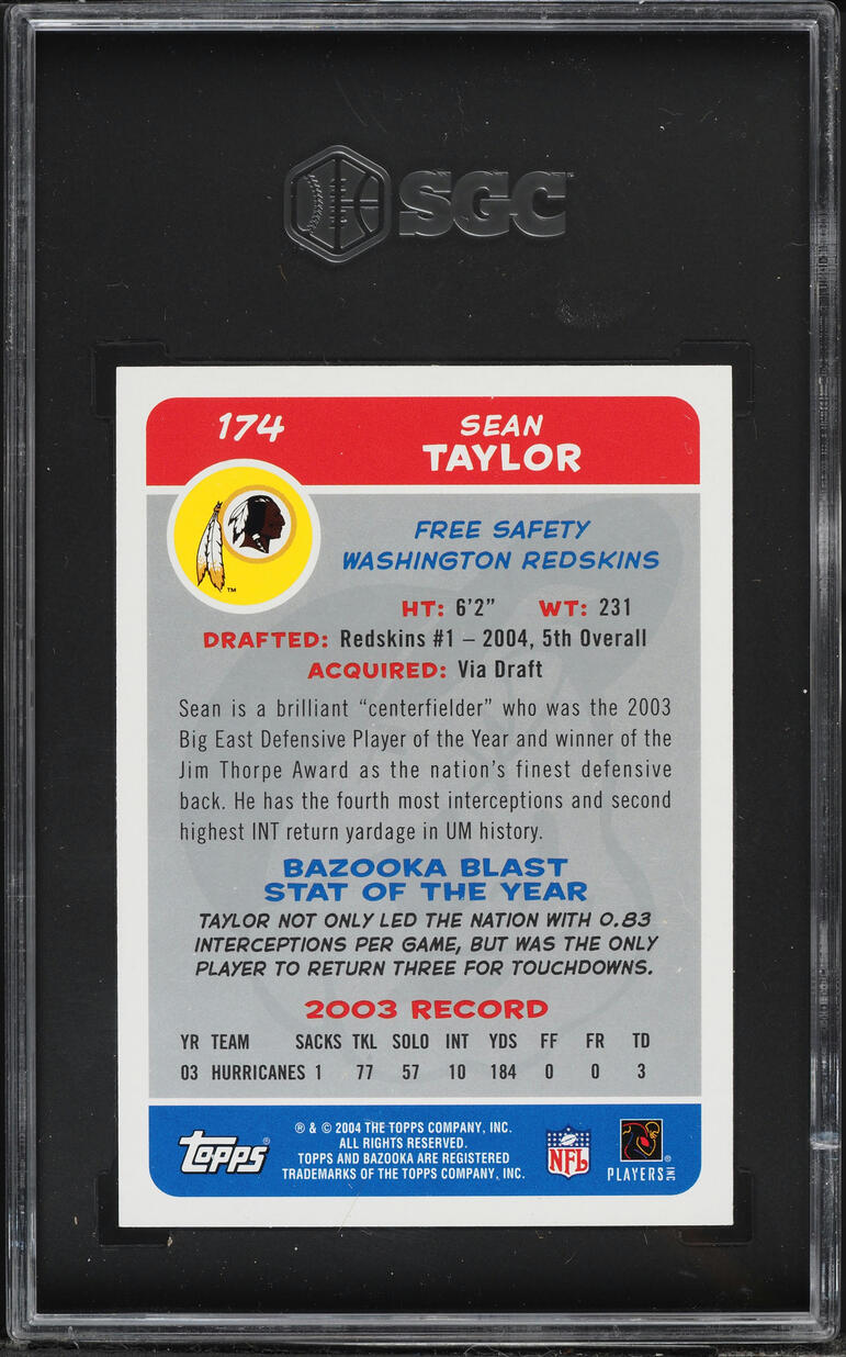 2004 Topps Bazooka Sean Taylor ROOKIE #174 SGC 8 NM-MT
